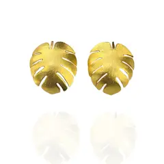 MERAKI - Aretes mujer de hoja Monstera Bañada en oro 24kt - Aretes medianos