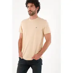 TENNIS - Camiseta para hombre de algodón beige fit regular con raquetas