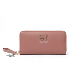 DELUXE - Billetera Larga Oro Rosa Mariposa Para Mujer Cuero Sintetico De Calida