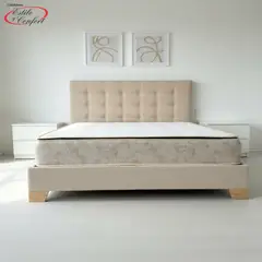 ESTILO Y CONFORT - Mega Combo Colchon mas Basecama mas cabecero Deco 120X190 + Obsequios Beige Pata de Madera
