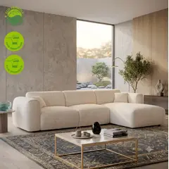 GENERICO - Juego de Sala Prada Sofá en L Moderno 3 Plazas Beige