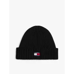 TOMMY HILFIGER - Gorro negro Heritage de punto canal con logo