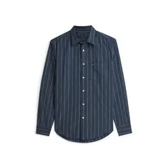 TOMMY HILFIGER - Camisa azul a rayas de corte amplio