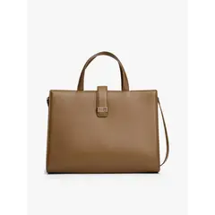 TOMMY HILFIGER - Bolso café satchel con logo monograma TH