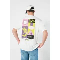 KOAJ - Camiseta crema con diseños de medio ambiente y manga c Hombre