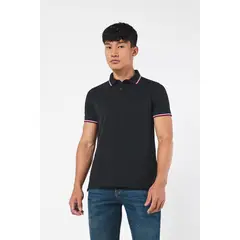 KOAJ - Camiseta negra polo con manga corta y rayas blancas Hombre