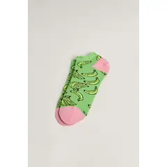 KOAJ - Medias verdes tobilleras con diseños de bananas amaril Mujer