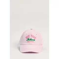 KOAJ - Cachucha beisbolera rosada con arte college bordado Mujer