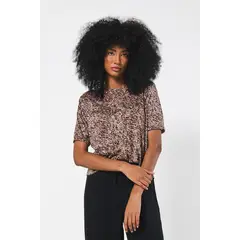 KOAJ - Camiseta negra manga corta con diseños animal print Mujer
