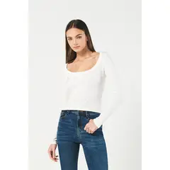 KOAJ - Camiseta unicolor con escote redondo y manga larga Mujer