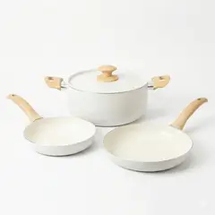 ILKO - Pack Cerámico Blanco x3 Sartén 20 y 24 cm, olla 24 cm