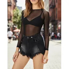 VIA7 - Blusa malla larga transparente manga larga no incluye top