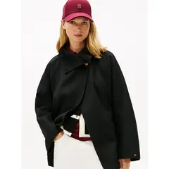 TOMMY HILFIGER - Chaqueta negra oversize de de mezcla de lana