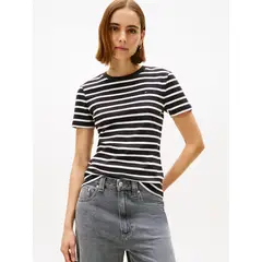 TOMMY HILFIGER - Camiseta negra slim de cuello redondo