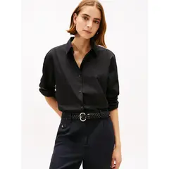 TOMMY HILFIGER - Camisa negra con diseño de rayas con logo gráfico