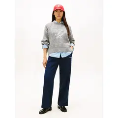 TOMMY HILFIGER - Pantalón azul de chándal de felpa con logo script