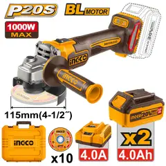 INGCO - Pulidora Inalambrica 20V 4 1/2 con 2 Baterias 4Ah y Cargador UCAGLI271532