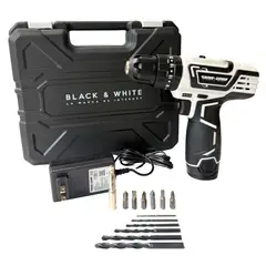 BLACK & WHITE - Taladro Percutor Atornillador Inalambrico 12V Estuche Black&White