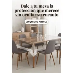 GENERICO - MANTEL TRANSLUCIDO EN VINILO CON ENCAJE RECTANGULAR 8 PUESTOS
