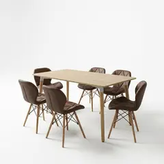 GENERICO - Comedor Mariposa 6 Puestos Mesa Rectangular Honey Madera Natural 140cm y Sillas Chocolate Acolchadas