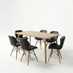 GENERICO - Comedor Mariposa 6 Puestos Mesa Rectangular Honey Madera Natural 140cm y Sillas Negras Acolchadas