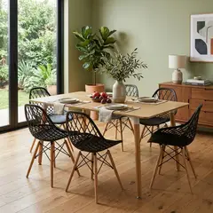 ENTRE NOS HOME - Comedor Sombra 6 Puestos Mesa Rectangular Honey Madera Natural 140cm y Sillas Negras