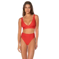 MAAJI - Red Camelia Allure Long Line Triangle Bikini Top