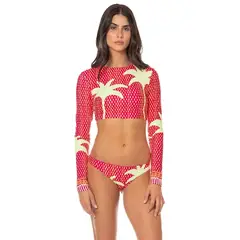 MAAJI - Top de Bikini Corto Manga Larga Mujer Funky Palms Pisa Rosado