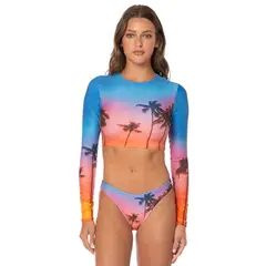 MAAJI - Peach Drift Spectacle Long Sleeve Crop Top Bikini Top