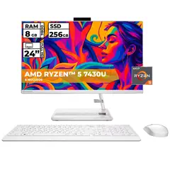 LENOVO - TODO EN UNO AIO 3 AMD RYZEN 5-7430U 8GB RAM 256GB SSD 24 FHD BLANCO