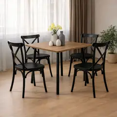 DKO DESIGN - Comedor Cuadrado 74.5x80x80cm Amaretto + 4 Sillas Ibiza Negra