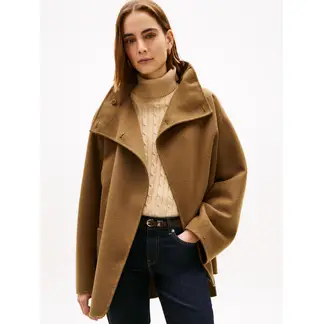 TOMMY HILFIGER - Chaqueta café oversize de de mezcla de lana