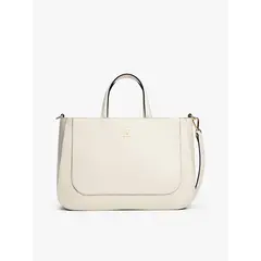 TOMMY HILFIGER - Bolso beige satchel con logo