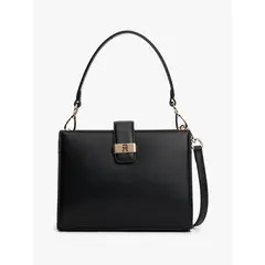 TOMMY HILFIGER - Bolso negro satchel con monograma TH