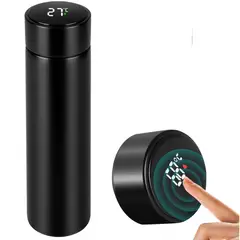 BUFFER FLASK - Botella Termo Inteligente Con Pantalla LED – Acero Inoxidable, Aislante Térmico 500 ml (Negro)