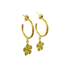 MERAKI - Candongas mujer de Flor Bañada en oro 24kt - Aretes pequeños - Aretes con charm