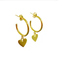 MERAKI - Candongas mujer Corazón Bañada en oro 24kt - Aretes pequeños - Aretes con charm dije