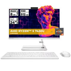 LENOVO - TODO EN UNO AIO 3 AMD RYZEN 5-7430U 8GB RAM 512GB SSD 24 FHD BLANCO
