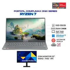 COMPUMAX - PORTATIL ONIX AMD R7 7735HS - RAM 24GB DDR4 - SSD 512GB M.2 15.6 FHD + Monitor 22 100Hz