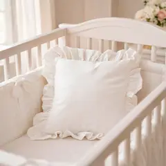 LILE - Cojín Decorativo para Cuna Bebé Blanco 144 Hilos con Boleros 40x40 cm