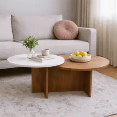 DKO DESIGN - Mesa de Centro Doble Superficie Fiji 40x100x60 cm Madera Blanco