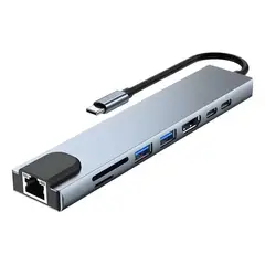 GENERICO - Hub Adaptador Usb C 8 En 1 Multipuerto Ethernet