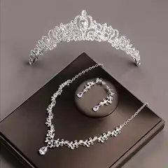 GENERICO - Corona Tiara Set de Joyería 3 pzas Quinceañera Boda Graduación Elegante
