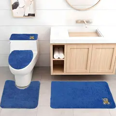 MITAPETE COM - Juego De Baño 4 Piezas Antideslizante Peludo Azul Tapetes Para Baño