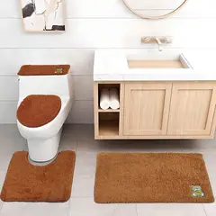 MITAPETE COM - Juego De Baño 4 Piezas Antideslizante Peluche Naranja Tapetes Para Baño