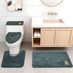 MITAPETE COM - Juego De Baño 4 Piezas Antideslizante Peluche Gris Tapetes Para Baño