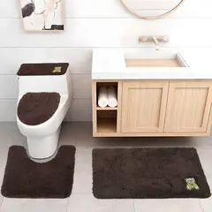 MITAPETE COM - Juego De Baño 4 Piezas Antideslizante Peluche Cafe Oscuro Tapetes Para Baño
