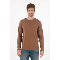 TENNIS - Camiseta manga larga café para hombre