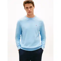 TOMMY HILFIGER - Saco celeste de cuello redondo con logo bordado