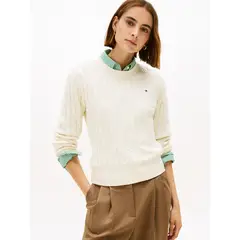TOMMY HILFIGER - Saco blanco de punto con cuello redondo